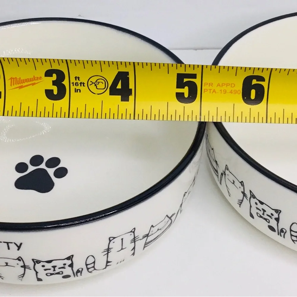 2 Good Kitty White Ceramic Pet Bowl 5” New